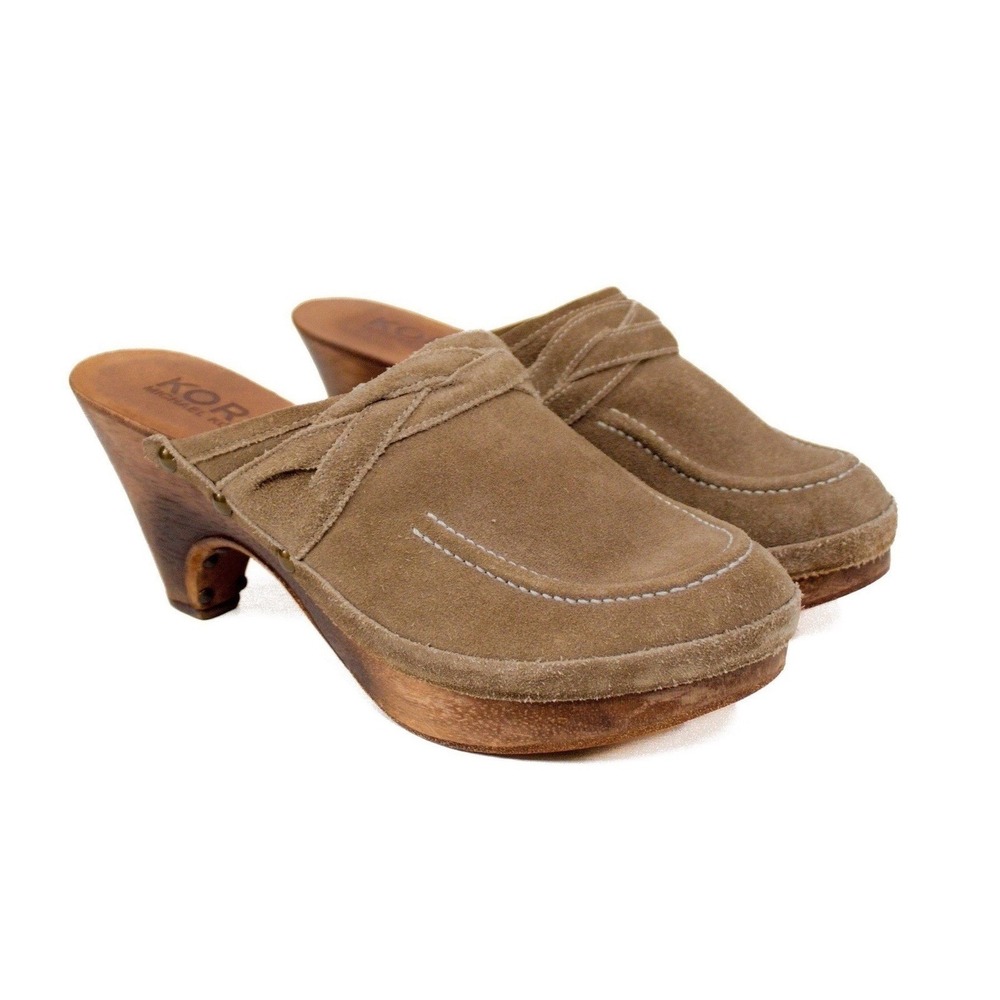KORS Michael Kors Brown Suede Mules/ Clogs Studs Wooden Heels Women's Size 7 M